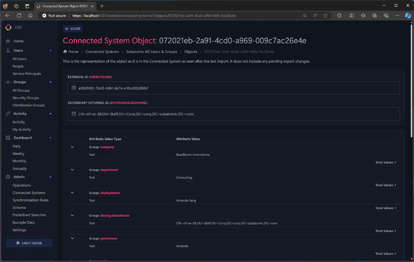 Inspecting a Connected System Object